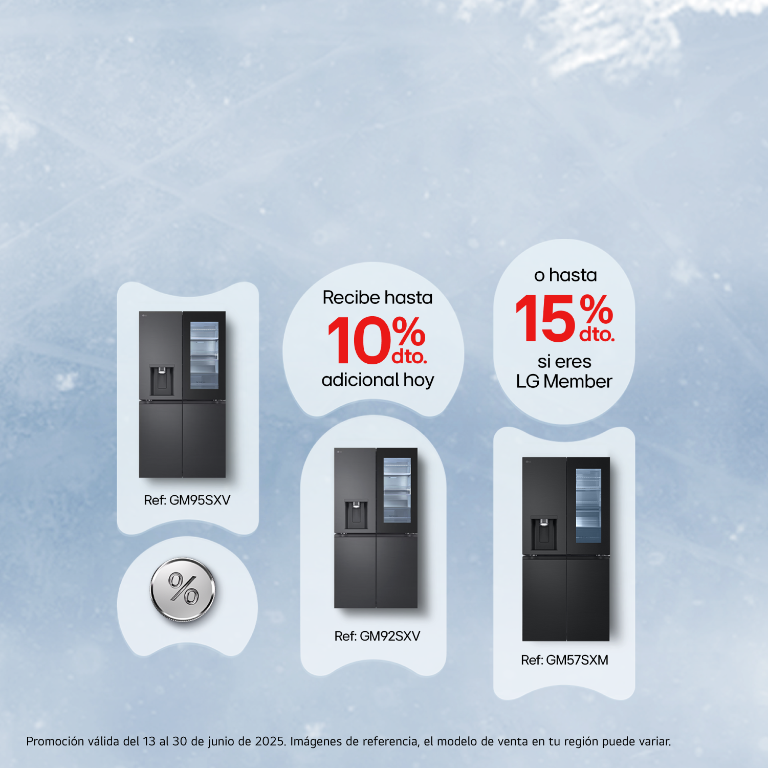 Neveras LG Instaview con 10% y 15%  de dto. adicional en fondo azul